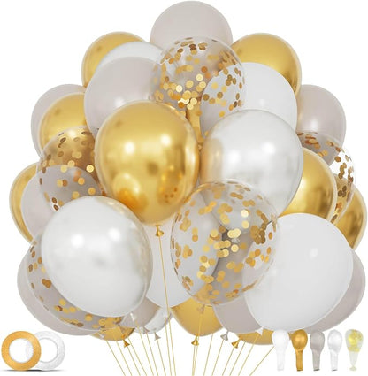 68Pcs Sand White Gold Confetti Balloons Kit 12 Inch Ballons Beige Pearl White by KUULBELAballoons