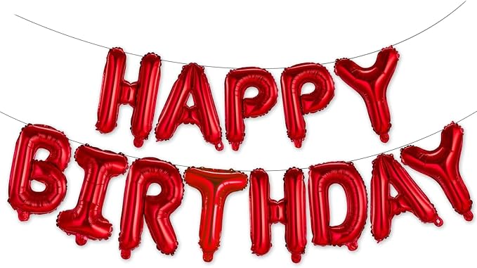 Happy Birthday Balloons Banner Red 16 Inch Mylar Foil Letters | Inflatable by WESTGO