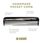 Kent FOT Black Graphite Fine Tooth Comb for Men - Handmade Pocket Comb for Travel, Styling, Fine or Thinning Hair, Mustache and Beard Care Handpolished Saw-Cut Made in England