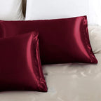 Aormenzy Satin Pillow Cases for Women King Size Set of 2, Burgundy Satin Pillowcase for Hair with Envelope Closure Silky Pillow Covers Wrinkle, Fade Resistant (20x40 Inches)