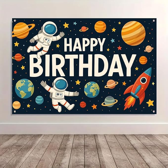 Space Birthday Decorations Banner 71x43 Inch, Large Outer Space Birthday Party - Image 4