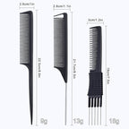 TsMADDTs Rat Tail Combs for Women and Men, 3PCS Hair Combs Set for Braiding, Parting, Styling, Fine Tooth, Black