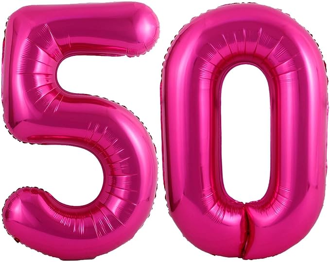 Hot Pink 50 Number Balloons, 40 Inch Giant Number 50 Balloons Foil Mylar Helium by Lovoir