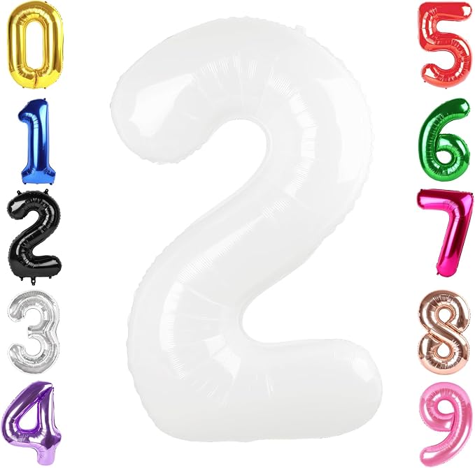 40 Inch White Number 2 Balloon Birthday Party Decorations by Hadoife