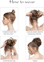 SARLA 2PCS Burgundy Messy Hair Bun Hair Pieces Wavy Curly Synthetic Updo Fake Scrunchies Ponytail Extension for Women Wine Red