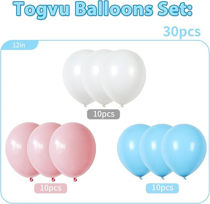 Pink Blue White balloons, 30 Pieces Pastel Pink White Blue Latex Balloons - Image 2