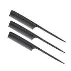 3-Piece Hair Comb Set: Fine Tooth, Root & Teasing Comb for Men & Women - Barbers Styling Tool (Black)