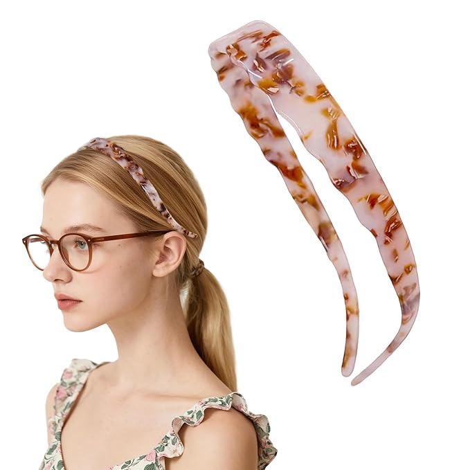 Acetate Hairbands for Women - Non-Slip Thin Headbands with Teeth, Eyewear-Friendly Design, 90s Retro Hair Accessories, No Pressure & No Headache Sunglasses Headband (Amber Brown)