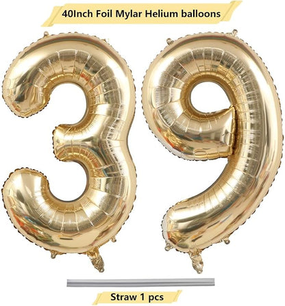 Light Gold Number 39 Balloon 40in White Gold 39 Foil Mylar Digital Balloon | - Image 4
