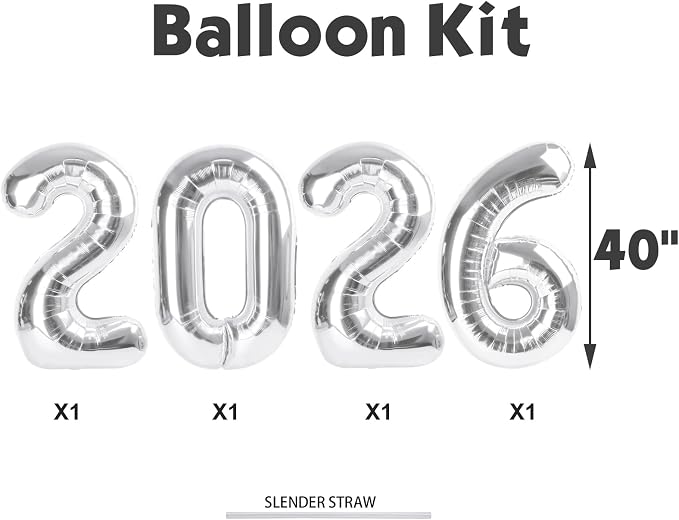 Silver 2026 Balloons, 22 Number Balloon, 40 Inch Foil Big Number Balloons - Image 6
