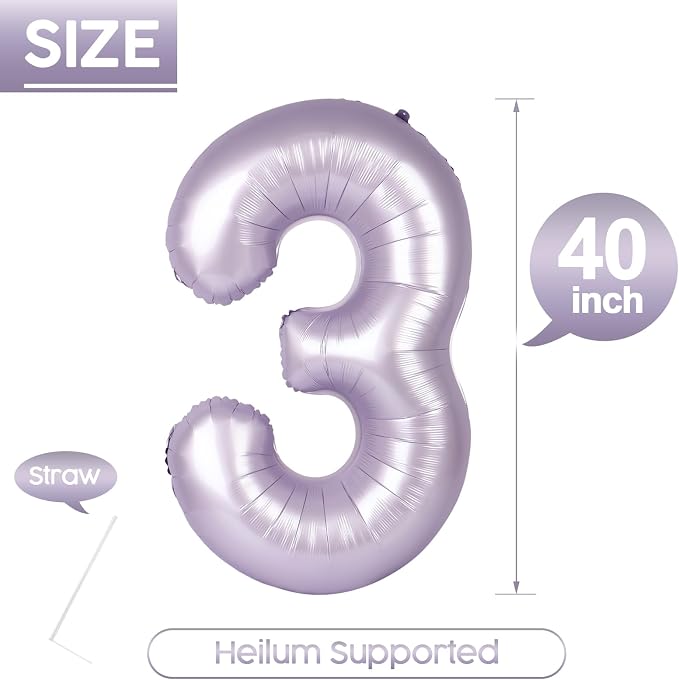 3 Balloon - Lilac Birthday Number Balloons, 40 Inch Decorations Men Women | - Image 5