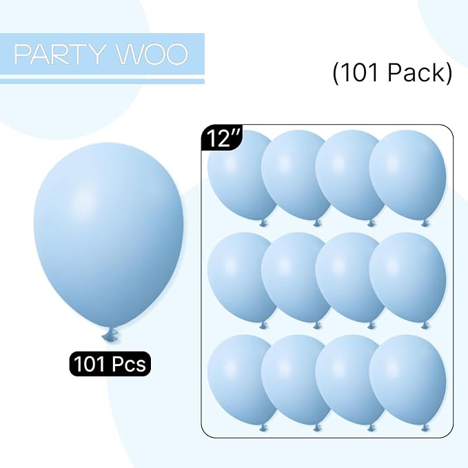 PartyWoo Light Blue Balloons 101pcs Baby Pastel Sky Aqua Blue Color | Balloons - Image 7