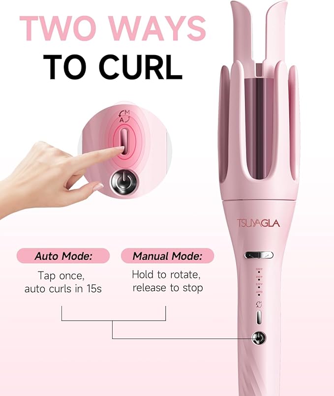 3 in 1 Automatic Curling Iron, Hair Curlers with 3 Curling Barrels (1" - 1.25" - 1.5"), Rotating Curling Iron with 3 Temp, 2-Way Rotation, 10S Fast Heating, Anti-Scald, Dual Voltage, Pink