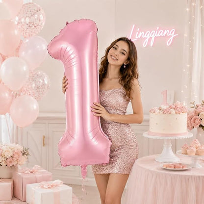 Pastel Pink 1 Balloons, 40 Inch Giant Light Pink Helium Foil Number 0-9 - Image 6