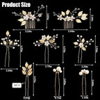 10 Pieces Gold Leaf Bridal Hair Pins, Wedding Headpiece Hair Jewelry with Pearl Rhinestone Wedding Hair Accessories for Bride Bridesmaids Flower Girls(Pearl)