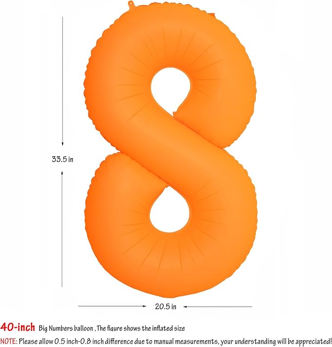 Orange Birthday Number 8 Balloon 40 inch Fluorescent Orange Number 8 | Helium - Image 2