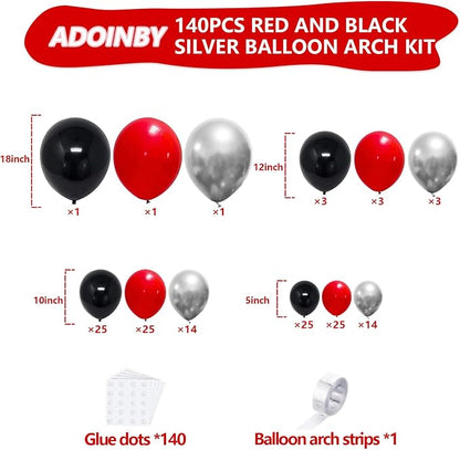 Red and Black Balloons Arch Kit, ADOINBY 140Pcs Matte Red Black Metallic Silver - Image 2