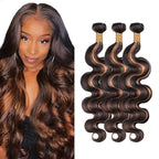 Light Brown Bundles Human Hair Highlight Body Wave Bundle Brazilian Virgin Remy Hair 3 Bundles 18 20 22 Inch Niegmeag 2 Tone Black and Light Brown Body Wave Bundle 300g