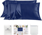 PROMEED 23 Momme Silk Pillowcases 2pcs Set, Mulberry Silk Pillow Case Set of 2, Ultra Soft Silk Pillowcase for Hair and Skin (Queen 20"x30", Navy)