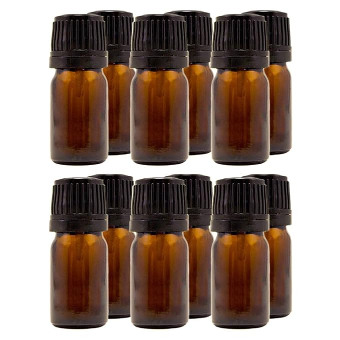 5 ml (1/6 fl oz) Amber Glass Bottle with Euro Dropper (12 Pack)