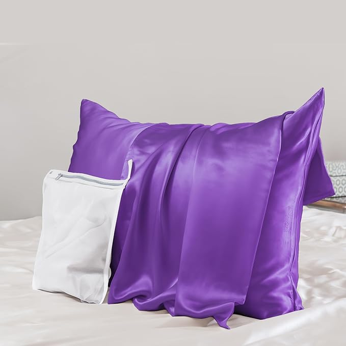 PROMEED Upgraded Grade 6A+ Purple Silk Pillowcase with Zipper, 23 Momme Natural Mulberry Silk Pillow Cases for Hair and Skin - Easy Care with Laundry Bag (King 20"x36", Purple)