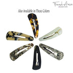 French Amie Clic Clac Large Handmade Celluloid Acetate Set of 2 Snap Hair Clips No Slip Side Slide-in Barrette for Women and Girls (White Tokyo)