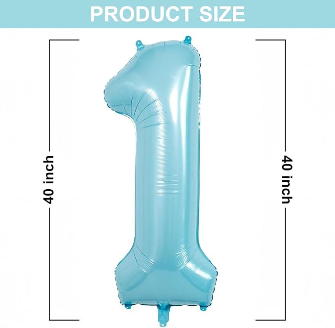 40 Inch Light Blue Number 1 Balloon | 1 Birthday Balloon - Image 2