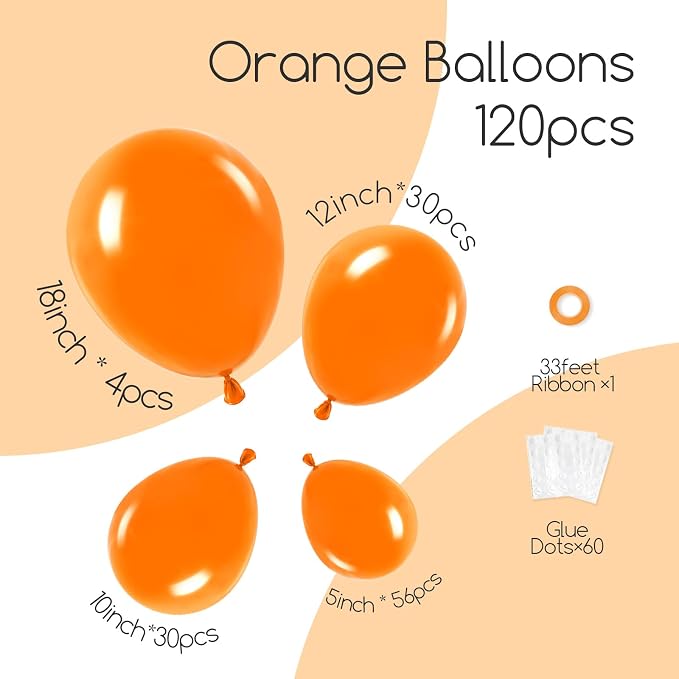 Awenztech 122pcs Orange Latex Balloons in 18 12 10 5 inches | Graduation - Image 2