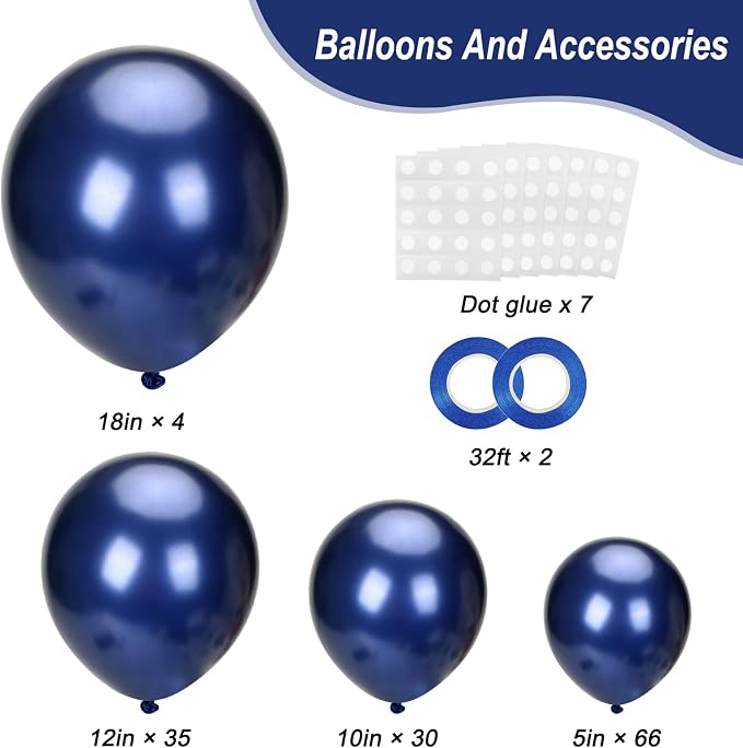 RUBFAC 135pcs Navy Blue Balloons Different Sizes 18 12 10 5 Inch - Image 2