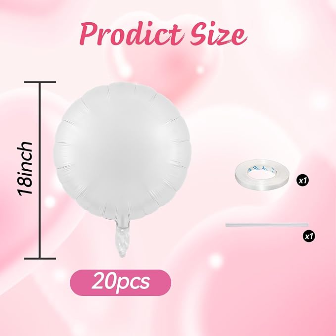 20PCS White Round Shaped Balloons, 18 Inch Round Foil Balloon, Giant Round - Image 2