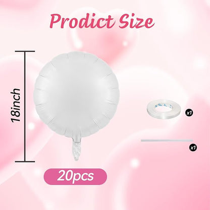 20PCS White Round Shaped Balloons, 18 Inch Round Foil Balloon, Giant Round - Image 2