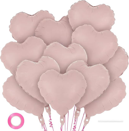 12 Pcs Pink Heart Balloons, 18 Inch Heart Foil Balloons Love Balloon Valentine by YOTHORN