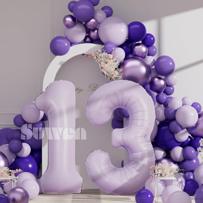 SUWEN 40 Inch Light Purple Lavender Big 13 Balloon Number Foil Helium 0-9 | - Image 4