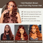BVH 28 Inch Reddish Brown 13x6 Lace Front Wigs Human Hair Body Wave Wigs Human Hair 200 Density Hd Lace Frontal Wigs M Hairline 33# Brown Wigs (13x6 Reddish Brown Lace Front Wigs Human Hair, 28 Inch)