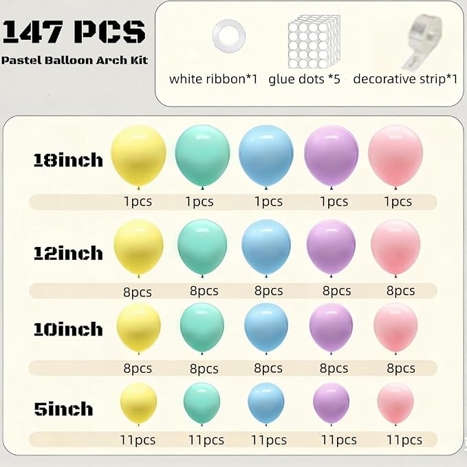 Pastel Balloon Arch Kit, Different Sizes 18 12 10 5 Inch - Image 2