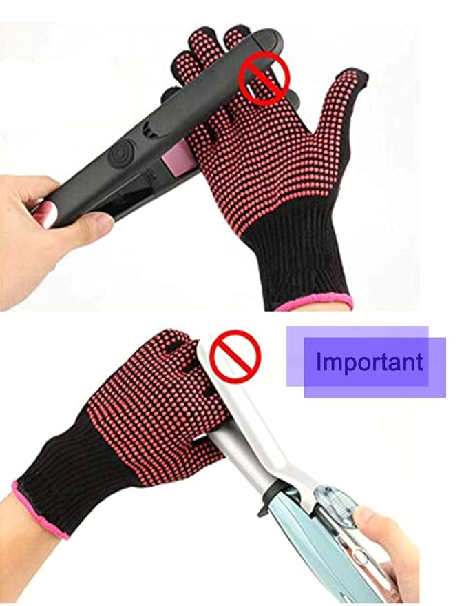 Heat Resistant Glove for Hair Styling, Curling Iron, Flat Iron and Curling Wand, Pink Edge, Silicone Bump, 1 Piece