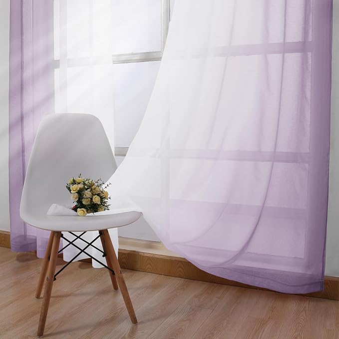 DWCN Faux Linen Ombre Short Sheer Curtains - Image 3