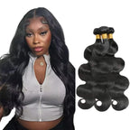 Natural Black Body Wave Human Hair Bundles Niegmeag Unprocessed Brazilian Virgin Remy Hair 3 Bundles 22 22 22 Inch Double Weft Soft and Silky Color 1B Body Wave Bundle Hair Weave