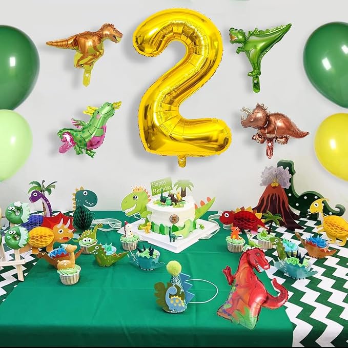 LilyZheng Dinosaur Number 2 Balloon, 40 Inch Large Gold Foil Number Balloon - Image 5