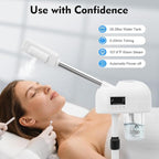 Professional Facial Steamer, Hot Mist Spray & Ozone, LCD Touch Screen & Timer Function, 600CC Large Capcity Water Jag, SPA at Home, White