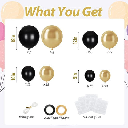 110pcs Black and Gold Balloons, 18/12/10/5 Inch Metallic Balloons | Balloons - Image 2