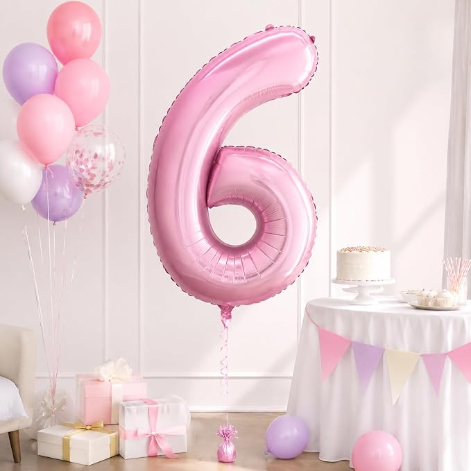 40 Inch Pink Number 6 Balloon, Giant Number Balloons, Birthday Decorations | - Image 4