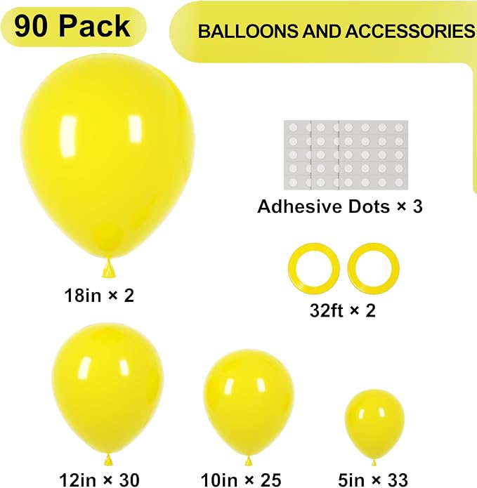 Voircoloria 90pcs Yellow Balloons Garland Arch Kit, 18 12 10 5 Inch | - Image 2