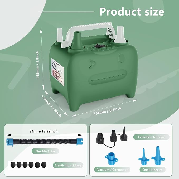 OWill Balloon Pump Electric, Portable Dual Nozzle Balloons Air Pump Electric - Image 6