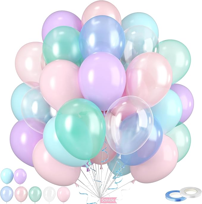 Pastel Pink Purple Teal Balloons by Sowide