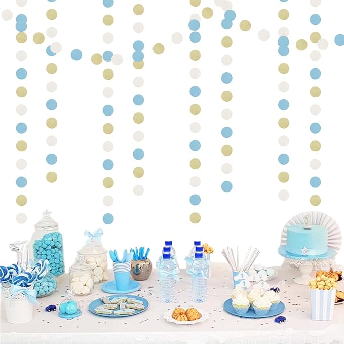 Light-Dusty Blue Beige-Gold Boho Party-Decorations - 64Ft Men Boy Birthday - Image 5
