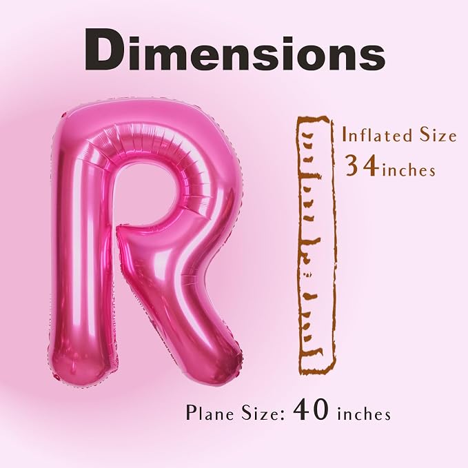 SUWEN 40 Inch Hot Pink Large R Letter Balloons Big Foil Helium Letter A-Z | - Image 4