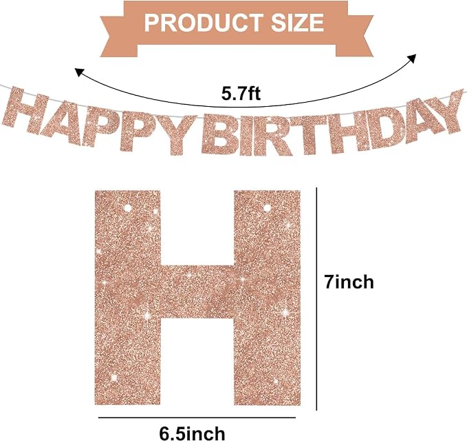 BEISHIDA Pre-Strung Rose Gold Happy Birthday Banner Party Sign Decoration | - Image 3
