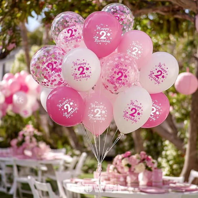 SUWEN Pink 2nd Number Printed Balloons 38PCS 12 Inch | 1-9 Latex Balloons Party - Image 4