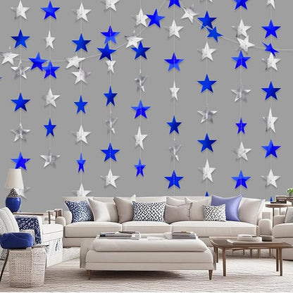 Blue Silver Shining Star Hanging Garland Blue Silver Hanging Sparkling Star - Image 3